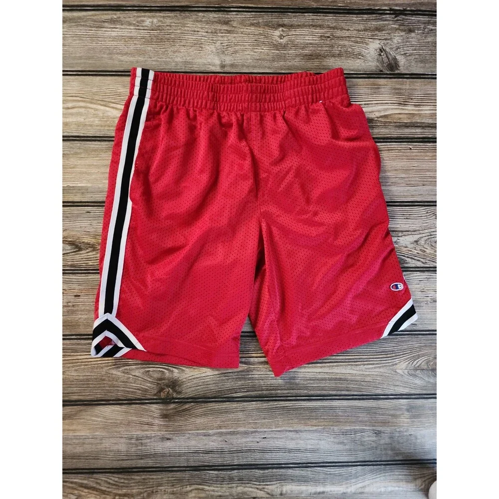 Champion Red Athletic Mesh Shorts with White Stripes Boys XL 14/16